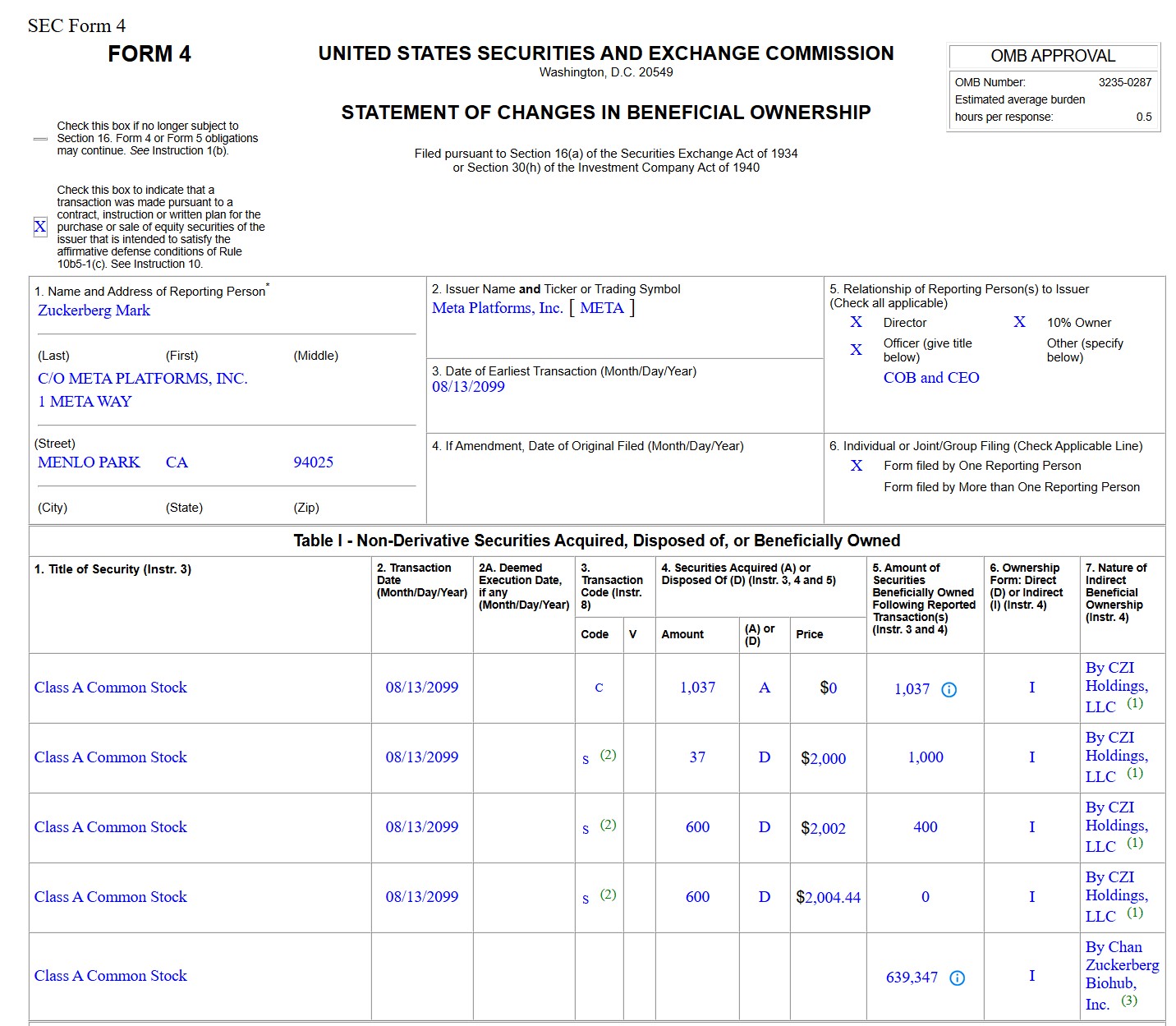 Generated, filing-ready Form 4 preview